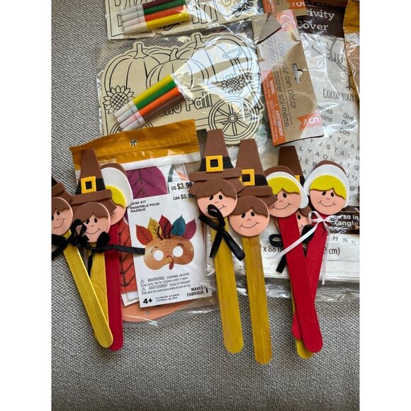 Thanksgiving Craft Kits Bundle For Kids Coloring Wooden Leaves Mask Stickers - Picture 2 of 14